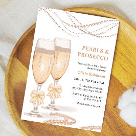 Elegant Gold Bow Pearls and Prosecco Bridal Shower 招待状