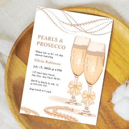 Elegant Gold Bow Pearls and Prosecco Bridal Shower 招待状