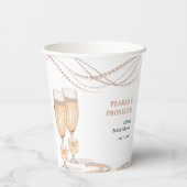 Elegant Gold Bow Pearls and Prosecco Bridal Shower 紙コップ (裏面)