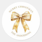 Elegant Gold Bow Personalized Christmas ラウンドシール (正面)