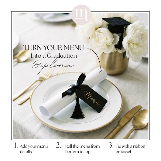 Elegant Gold Bow & Tassel Graduation Party Menu チラシ