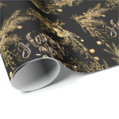 Elegant Gold Branch Pattern Happy New Year ラッピングペーパー (ロールコーナー)