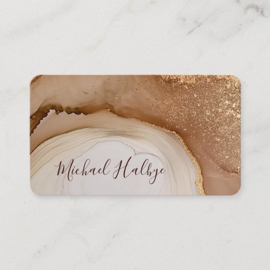 Elegant Gold brown Watercolor Agate Professional 名刺 (正面)
