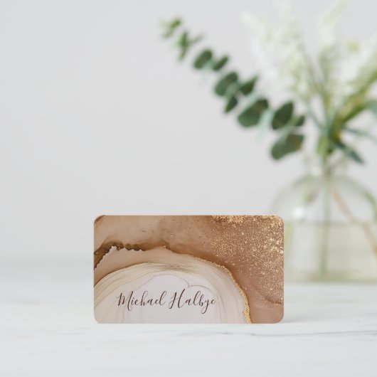 Elegant Gold brown Watercolor Agate Professional 名刺 (スタンド正面)