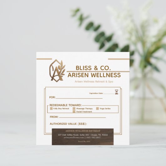 Elegant Gold & Brown Wellness Spa Gift Certificate (スタンド正面)