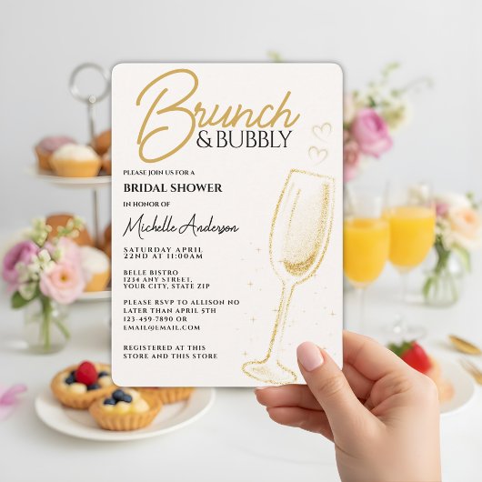 Elegant Gold Brunch & Bubbly Bridal Shower  招待状