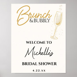 Elegant Gold Brunch & Bubbly Bridal Shower Sign ポスター