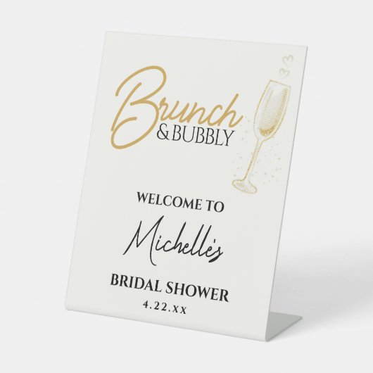 Elegant Gold Brunch & Bubbly Bridal Shower Sign 台座サイン (正面)