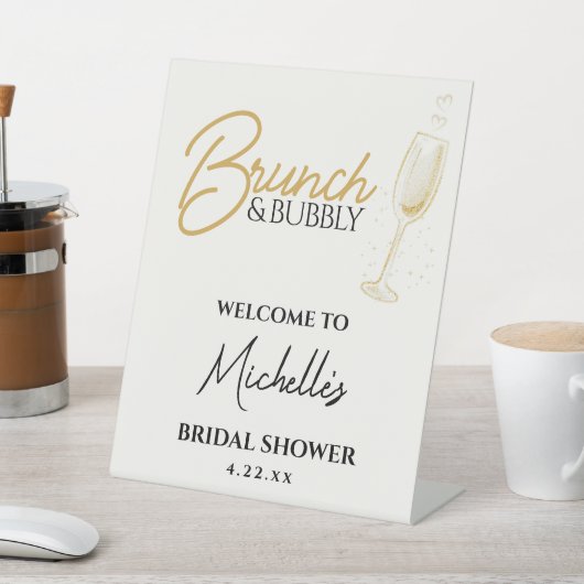 Elegant Gold Brunch & Bubbly Bridal Shower Sign 台座サイン (インサイチュ)