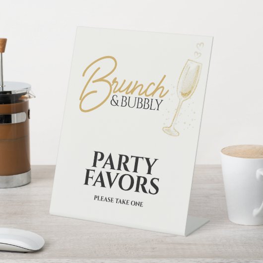Elegant Gold Brunch & Bubbly Bridal Shower Sign 台座サイン (インサイチュ)