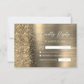 Elegant Gold Brushed Metal Glitter Script Wedding 出欠カード (正面)