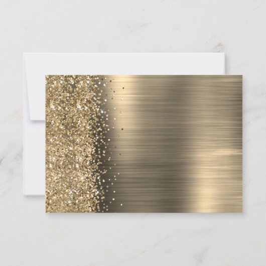 Elegant Gold Brushed Metal Glitter Script Wedding 出欠カード (裏面)