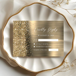 Elegant Gold Brushed Metal Glitter Script Wedding 出欠カード
