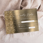 Elegant Gold Brushed Metal Glitter Script Wedding 出欠カード