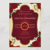 Elegant Gold & Burgundy Quinceañera Invitation 招待状 (正面)