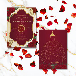 Elegant Gold & Burgundy Quinceañera Invitation 招待状