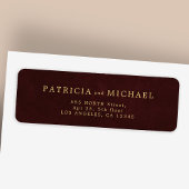 Elegant gold burgundy wedding return address ラベル