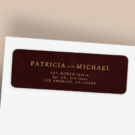 Elegant gold burgundy wedding return address ラベル