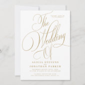 Elegant gold calligraphy all in one white wedding 招待状 (正面)