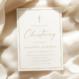 Elegant Gold Calligraphy Christening 招待状