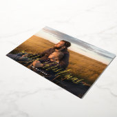 Elegant Gold Calligraphy Merry Christmas Photo 箔シーズンカード (回転した状態)