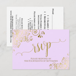 Elegant Gold Calligraphy on Lilac Purple Wedding 出欠カード