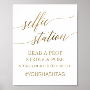 Elegant Gold Calligraphy Selfie Station Sign ポスター