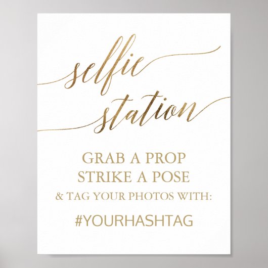 Elegant Gold Calligraphy Selfie Station Sign ポスター (正面)