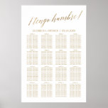 Elegant Gold Calligraphy Tengo Hambre Table Plan ポスター<br><div class="desc">This elegant gold calligraphy "tengo hambre" table plan poster is perfect for a simple wedding. The neutral design features a minimalist sign decorated with romantic and whimsical faux gold foil typography. This wedding poster includes enough room for up to 16 tables (160 guests). In addition to the placement of each...</div>