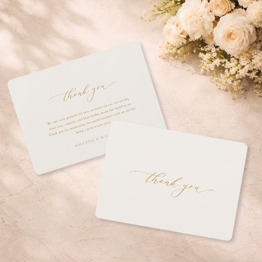 Elegant Gold Calligraphy Wedding Thank You Card 招待状