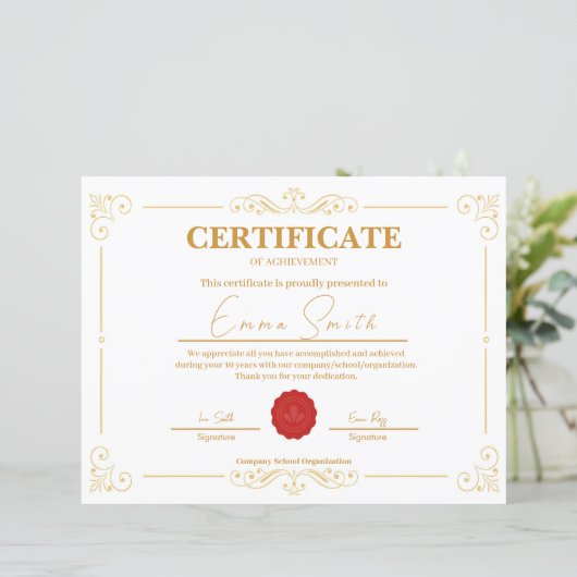 Elegant Gold Certificate Of Achievement Template (スタンド正面)