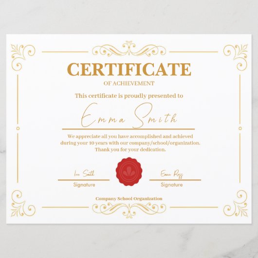 Elegant Gold Certificate Of Achievement Template (正面)