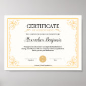Elegant Gold Certificate of Achievement Template ポスター (正面)