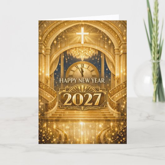 Elegant Gold Christian Happy New Year 2027 シーズンカード (正面)