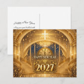 Elegant Gold Christian Happy New Year 2027 シーズンポストカード (正面/裏面)