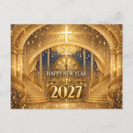 Elegant Gold Christian Happy New Year 2027 シーズンポストカード