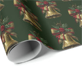 Elegant Gold Christmas Bell with Festive Bow Holly ラッピングペーパー (ロールコーナー)