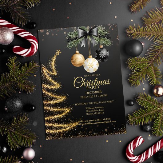 Elegant Gold Christmas Party Invitation Dark 招待状