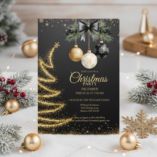 Elegant Gold Christmas Party Invitation Dark 招待状