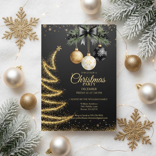 Elegant Gold Christmas Party Invitation Dark 招待状