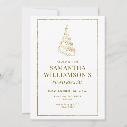 Elegant Gold Christmas Piano Recital & Program 招待状 (正面)
