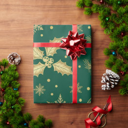 Elegant Gold Christmas Seamless Pattern – Luxury H ラッピングペーパー