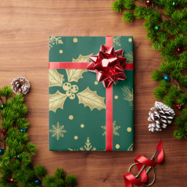 Elegant Gold Christmas Seamless Pattern – Luxury H ラッピングペーパー