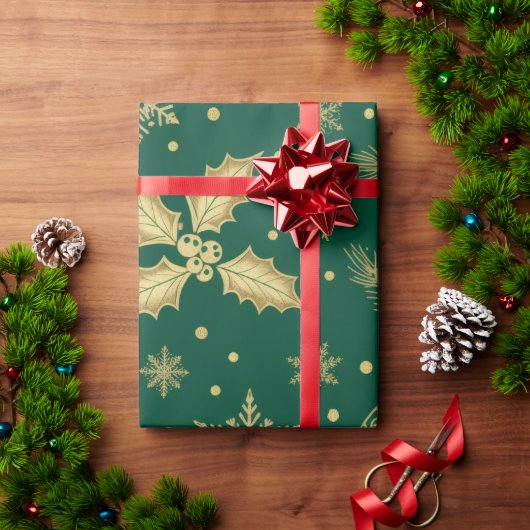 Elegant Gold Christmas Seamless Pattern – Luxury H ラッピングペーパー (クリスマスギフト)