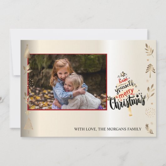 Elegant Gold Christmas Tree,Branches,Your Photo (正面)