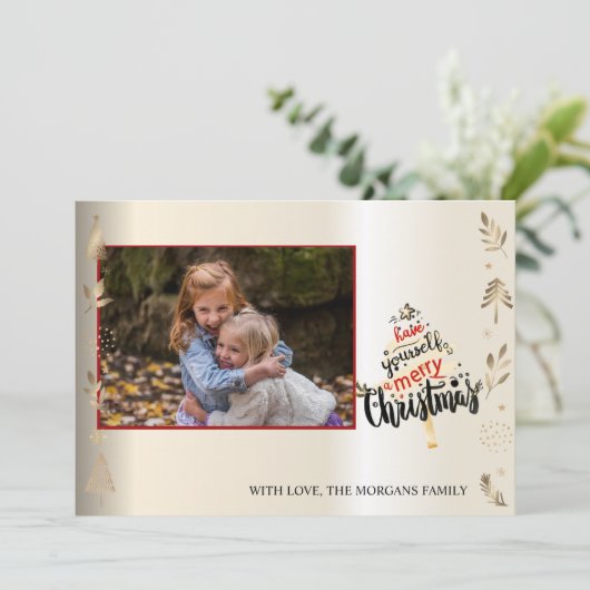 Elegant Gold Christmas Tree,Branches,Your Photo (スタンド正面)