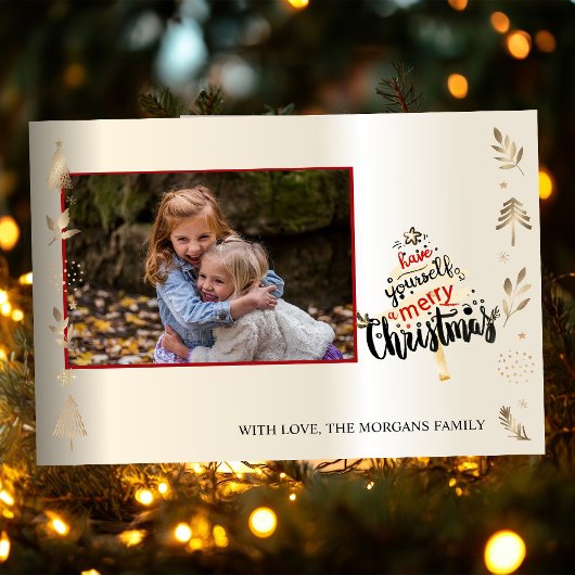 Elegant Gold Christmas Tree,Branches,Your Photo