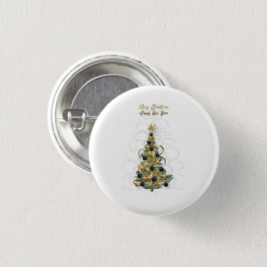 Elegant Gold Christmas tree button 缶バッジ (正面&裏面)