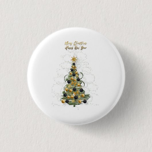 Elegant Gold Christmas tree button 缶バッジ (正面)