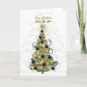 Elegant Gold Christmas tree ,Folded Holiday Card カード (正面)